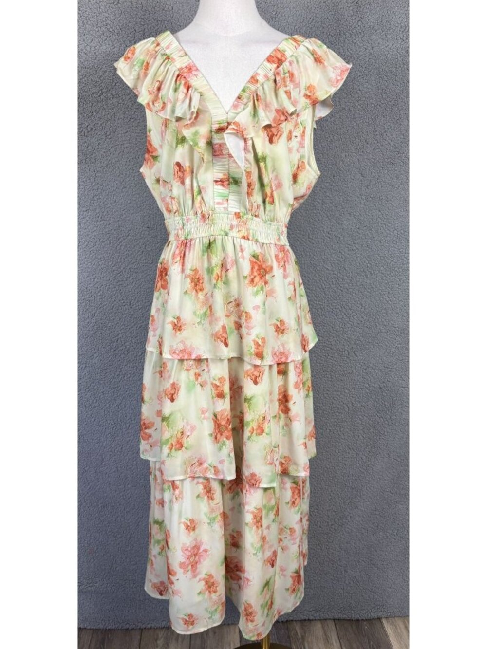 Grace Karin Women's Summer Floral Ruffle Tiered Midi Dress Multi  Size XL NWT's.